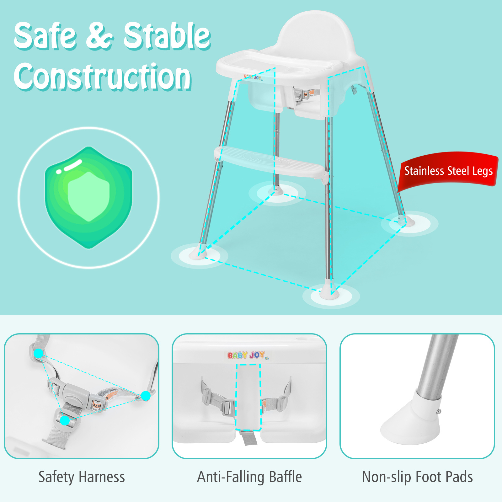COSTWAY 4-IN-1 High Chair for Feeding And Dining with Dual Trays in White - Image 6