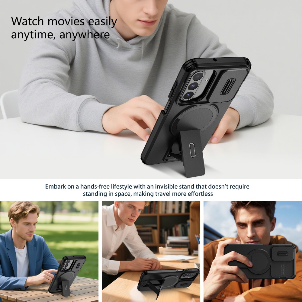 Phone Case - Compatible Phone Case for Samsung for Galaxy A16/A17/A26/A36/A56 Featuring a Sliding Camera Cover, Magnetic Kickstand, Wireless Charging Capability, And Drop Protection