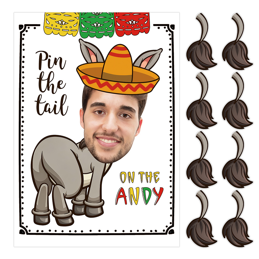 TEMU 1 Set Of Personalized Face ' With Tail' Fun Party Game Posters, Customizable Names And Photos, Game Carnivals, Mexican Theme Birthday Party