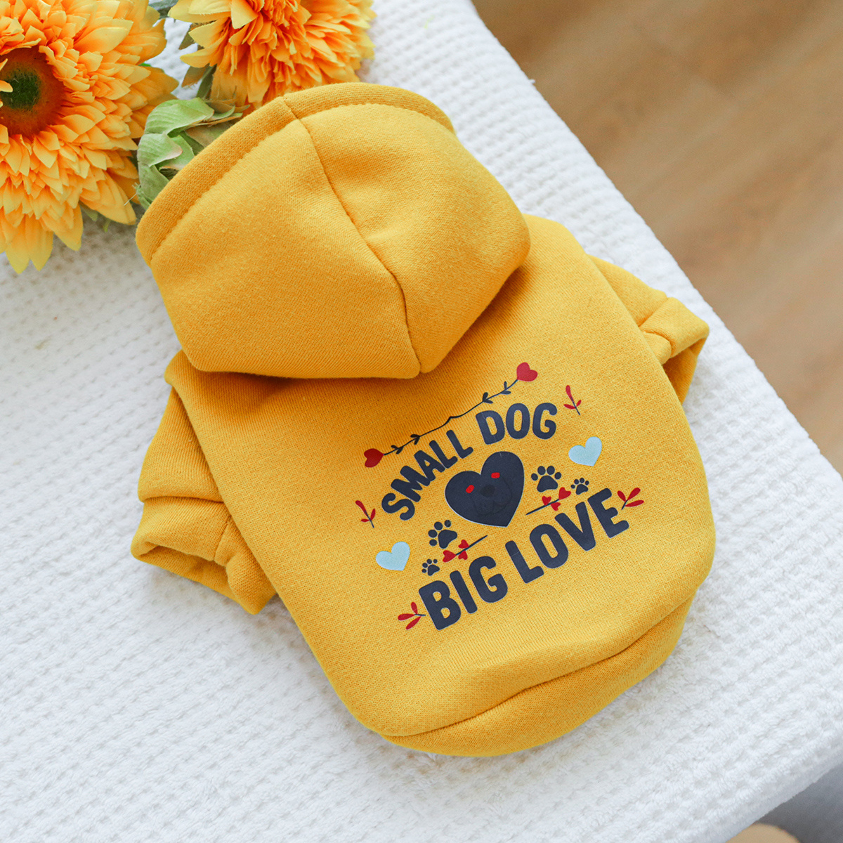 TEMU 【子犬の愛を大切に】イエロースウェットシャツ ペット服 犬服 小型犬 秋 冬スタイル カジュアル ファッション 快適