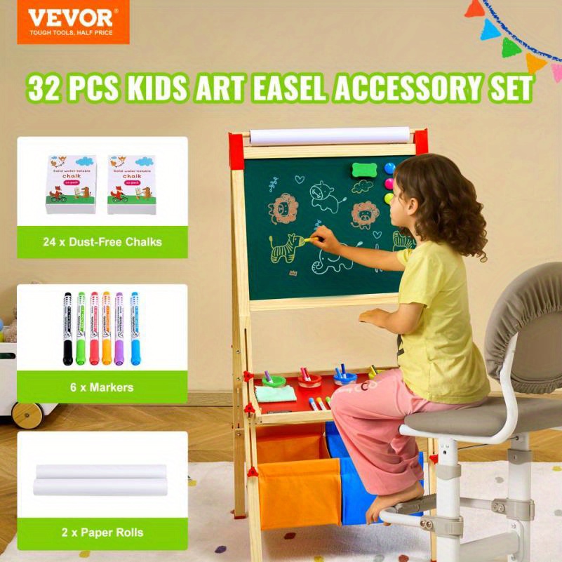 A 32pcs Art Kit with Easel Accessories, Chalk Markers, And Paper Rolls, Suitable for   Children And Adults