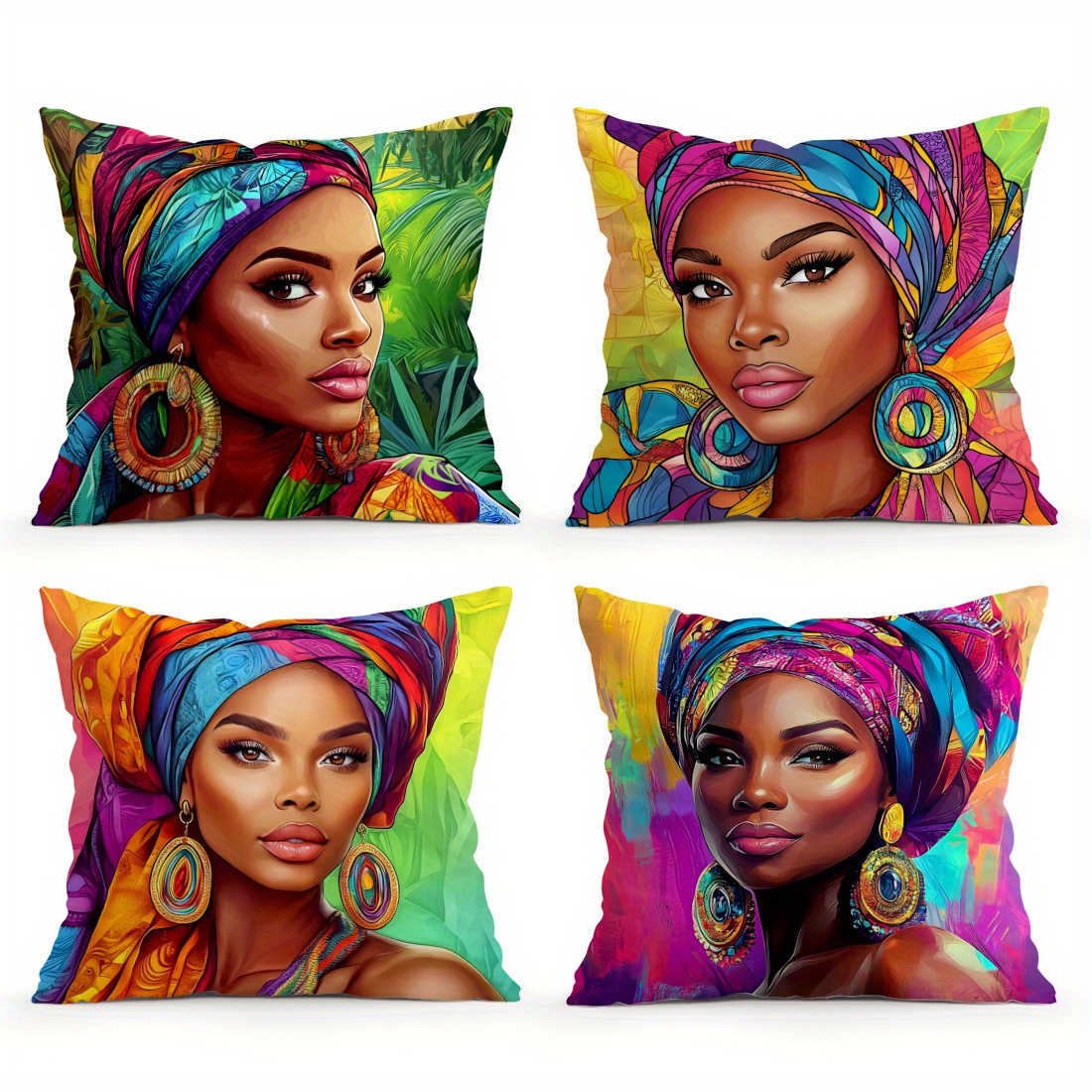 TEMU 4-pack African Tribal Print Throw Pillow Covers Modern Beige Sofa Cushion Covers With Zipper Machine Washable Bright Tribal Pattern Art Throw