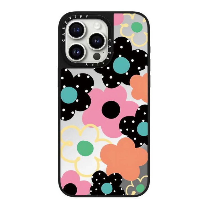 TEMU Phone Case - This Vibrant Floral Black-framed Mirror Phone Case Is Compatible With For Iphone 11 Through 17, Including Air, Pro, And Pro Max. It