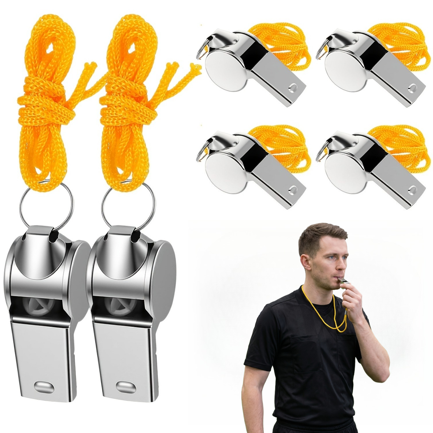 TEMU 6pcs Stainless Steel Whistles, With Lanyards, High- Referee Whistles, Bulk For , Emergency, Training, Teachers, And Outdoor Activities