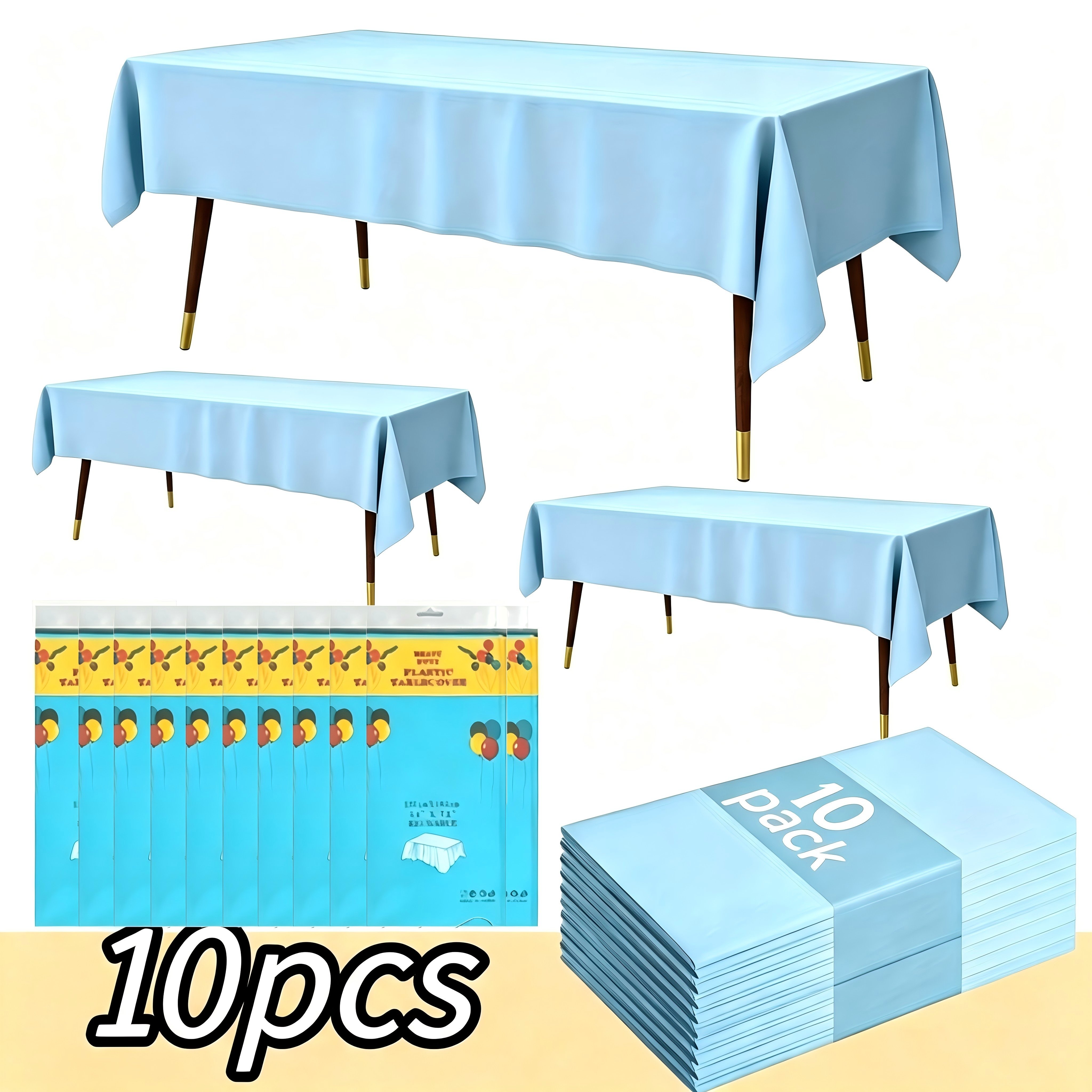TEMU 10pcs Set Of High-quality Blue Disposable Tablecloths, 54*72inch Rectangular Table Covers, Suitable For Weddings, Banquets, Birthday Parties,