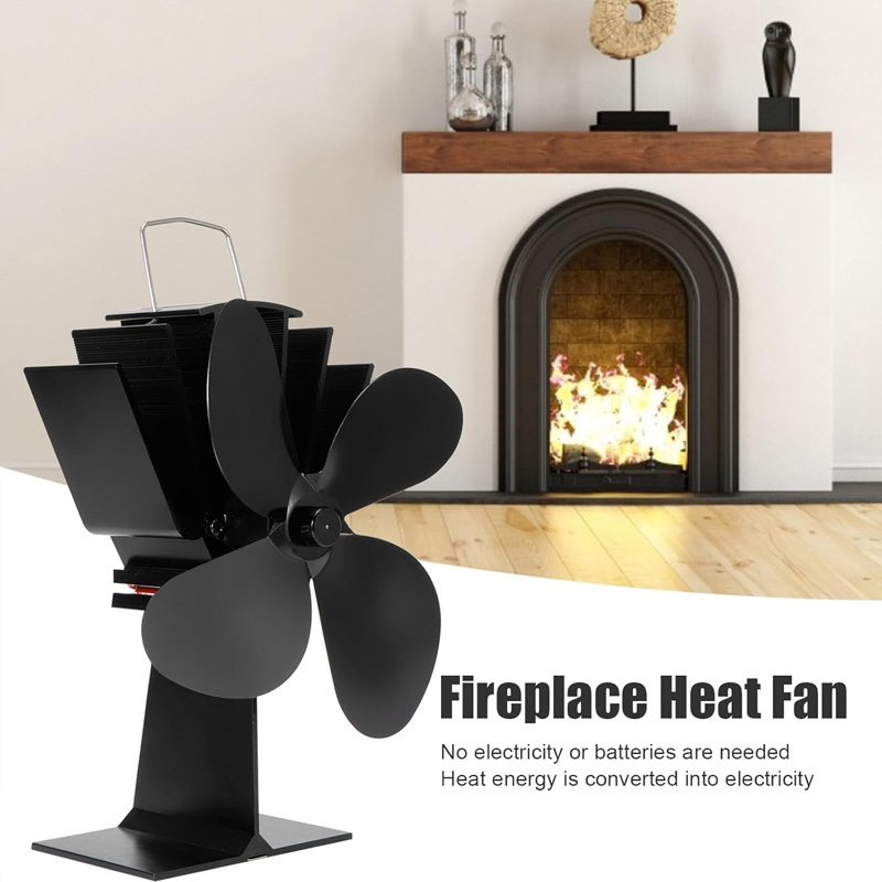 4 blade quiet wood stove fan heat powered portable fireplace log burner accessory for   heating details 0