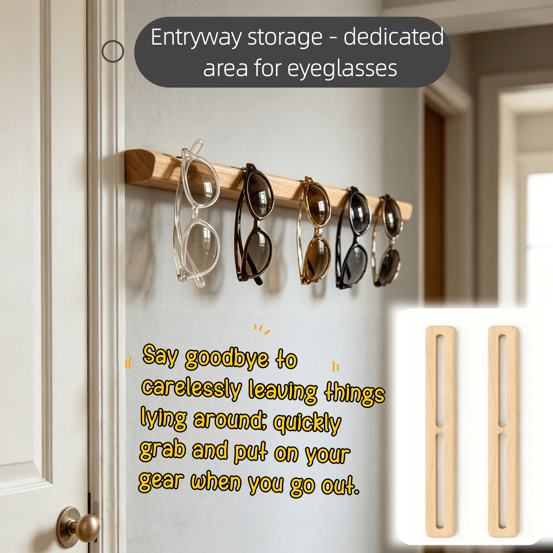 TEMU 2pcs Wooden Entryway Decorative Eyeglass Holder, Wooden And Key Organizer, Modern Minimalist Wall Organizer, Functional Storage Box For Hallway