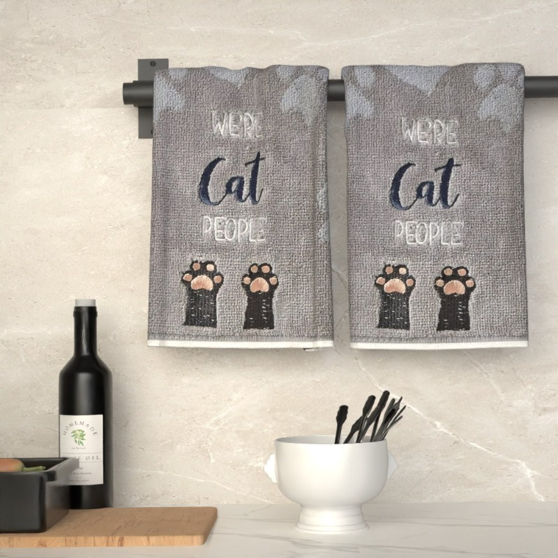 

2pcs Cute Cat Cartoon Kitchen & Bath Towels - , Polyester Hand Towels For Home Decor, Perfect Gift For Cat Lovers