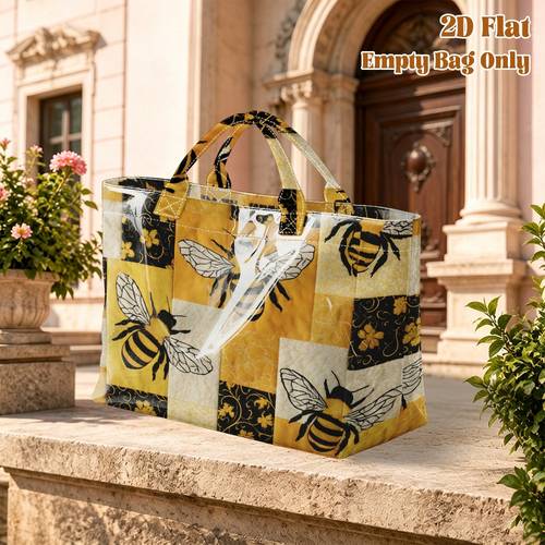 2d flat 1pc bees and floral pvc large capacity travel tote bag reusable grocery bags portable shoulder tote bag for daily for office work christmas holiday gifts