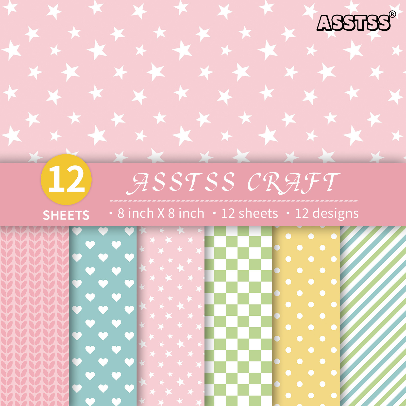 TEMU Bloc de papier épais pour scrapbooking ASSTSS de 12 feuilles, adapté au journaling, au collage et aux loisirs créatifs - Feuilles de 8"x8" avec