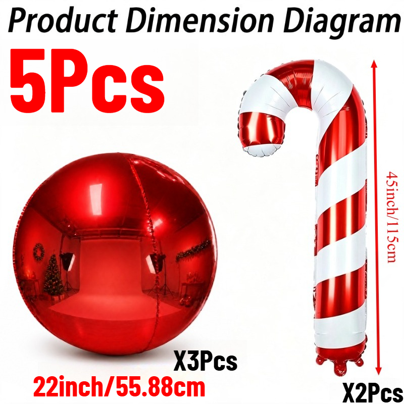 TEMU Lot de 5 pièces - 3 ballons en de 22 po + 2 ballons de de 45 po, convient pour décorations de Noël, fêtes d'anniversaire, décorations
