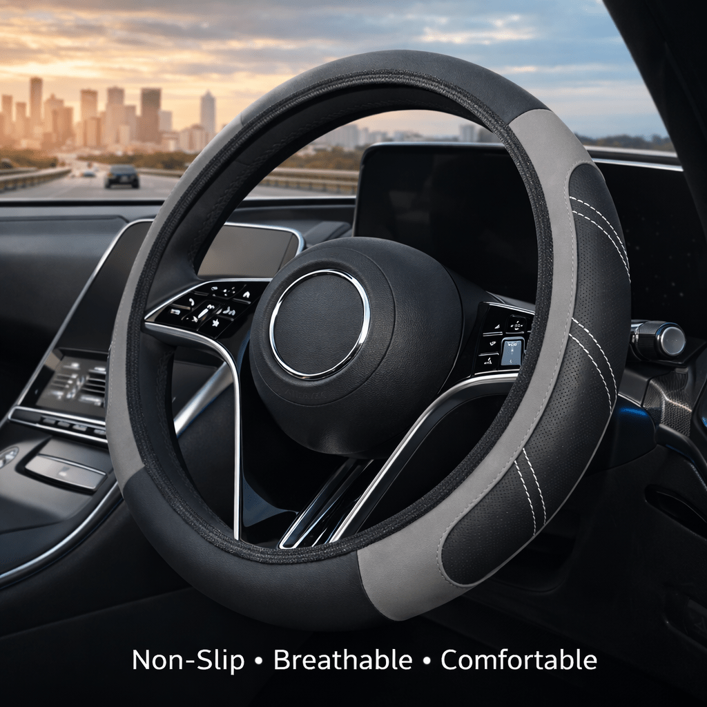 1pc perforated faux leather steering wheel cover non slip breathable and comfortable grip anti sweat     universal fit for most cars 7pcs color options  