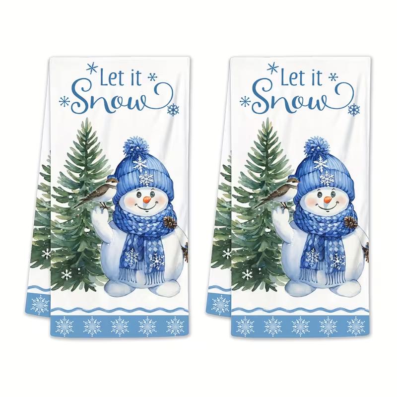 TEMU 2pcs Christmas Dish Cloths Scouring Pads, Blue Snowman And Christmas Tree Pattern, Perfect For Decor, , Rectangular, Christmas Decoration,