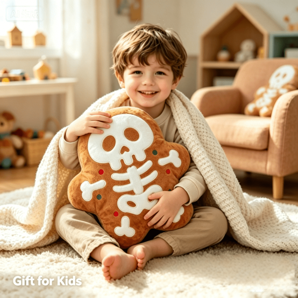 Pumpkin-Colored Cute Skull Gingerbread Plush Doll