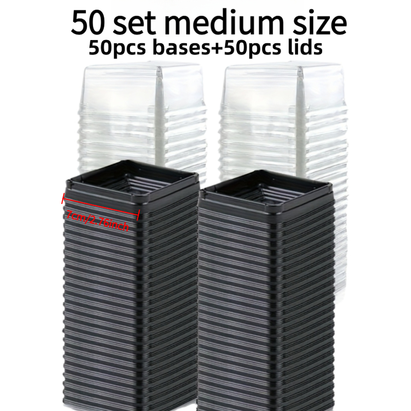 TEMU 50pcs Set (50 Bases And 50 Lids), Transparent Square Cake Boxes With Lids, Food-grade Baking Gift Boxes, Used Storage And Outdoor Safety,