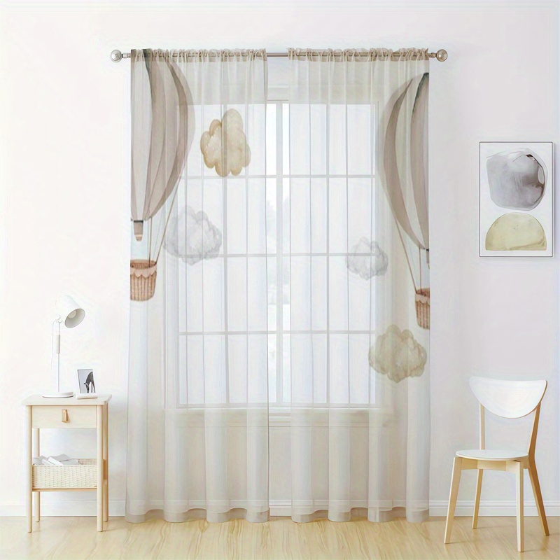 TEMU 2pcs Hot Air Balloon: Window Screen, Polyester Material, , Suitable For , , Living Room Bedroom Windows And Door Decoration