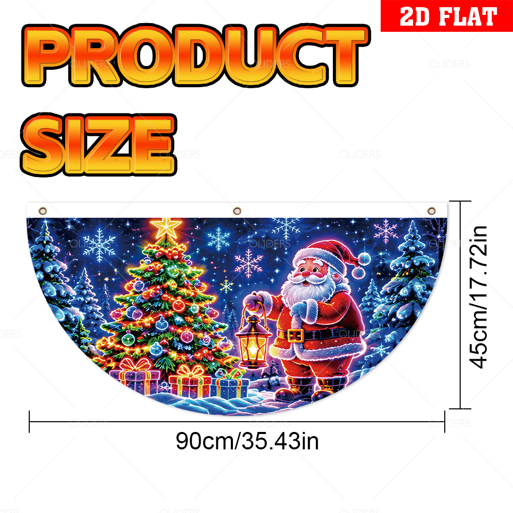 TEMU Bannière 2D Plate, 2D Plate - 2D Plate, 2D Plate - 2D Plate, 1pc Bannière Fluorescente de Noël d'Éventail, Polyester, Lanternes de Père Noël