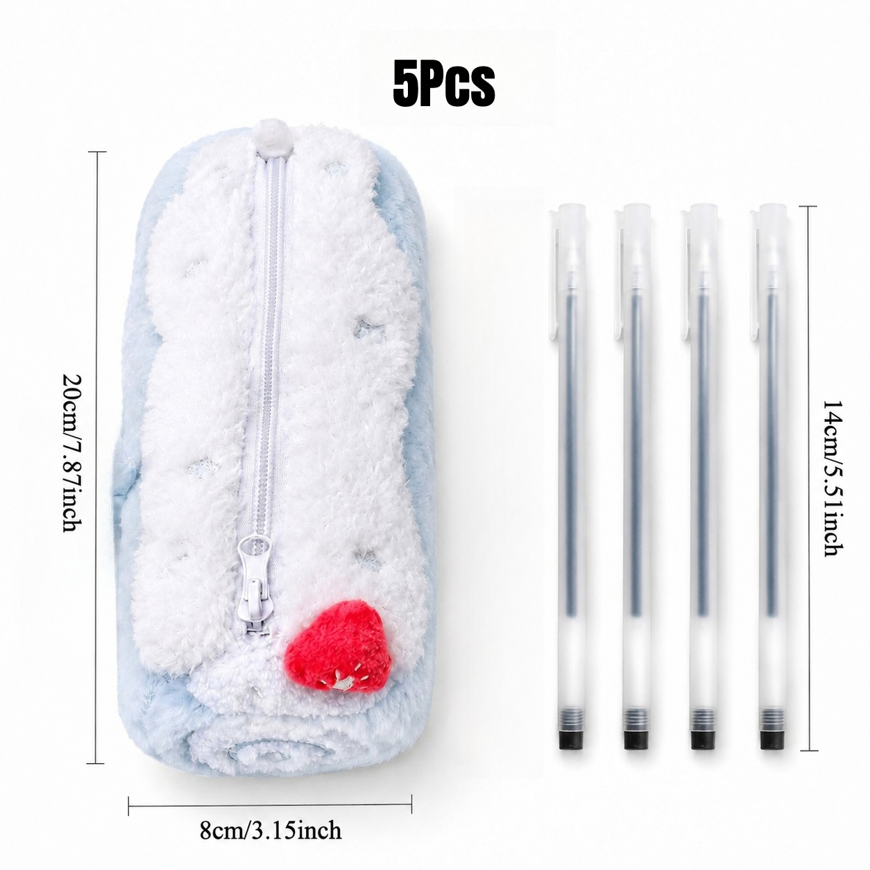TEMU 5pcs Cute Plush Strawberry Cake Pencils Pouch With Minimalist Unisex Pen Gift, Cake Roll Shape High Aesthetic Ins Large Capacity Student