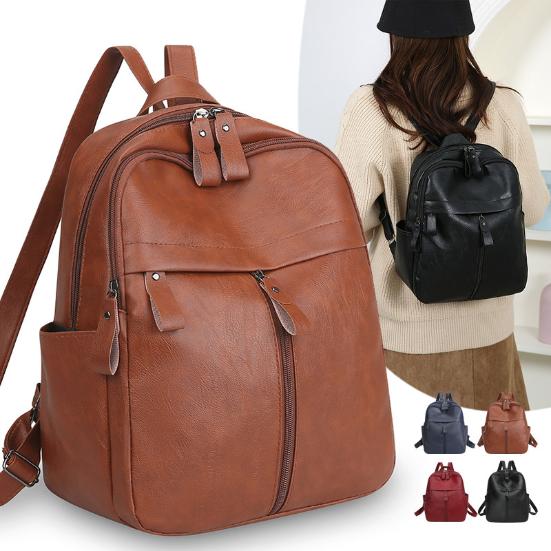Women's Pu Backpack, Minimalist Retro Casual Design, Versatile Multi-functional Rucksack For Daily Use And Outdoor Activities