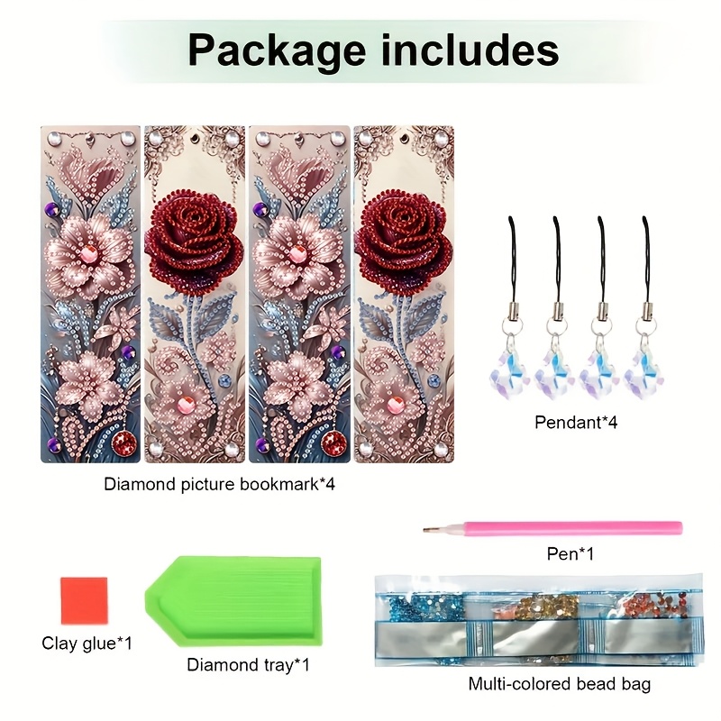 TEMU A Set Of 4 Bookmarks, Handcrafted With , Featuring Floral Designs And With Crystal Pendants, Is Perfect For . This Set Of Sparkling Handmade
