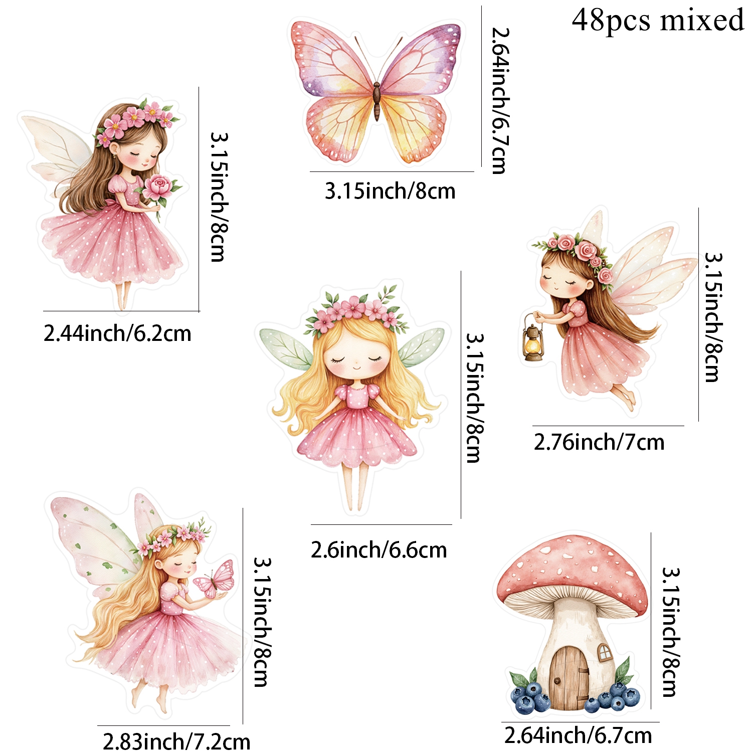 E-shop Geschenk für Sie/Ihn 48-teiliges Set Fairylady Pink Series Lollipop (mit Verpackung) Karten Cartoon Fee/Schmetterling Papierkarten für