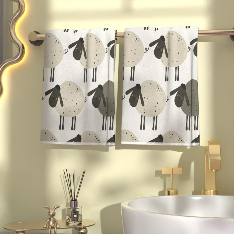 

2-pack Ultra--dry Sheep Pattern Hand Towels, 18x26 Inches, Contemporary Style, 100% Polyester, Machine Washable, Rectangular Shape, Ideal For Kitchen, Bathroom, Gym