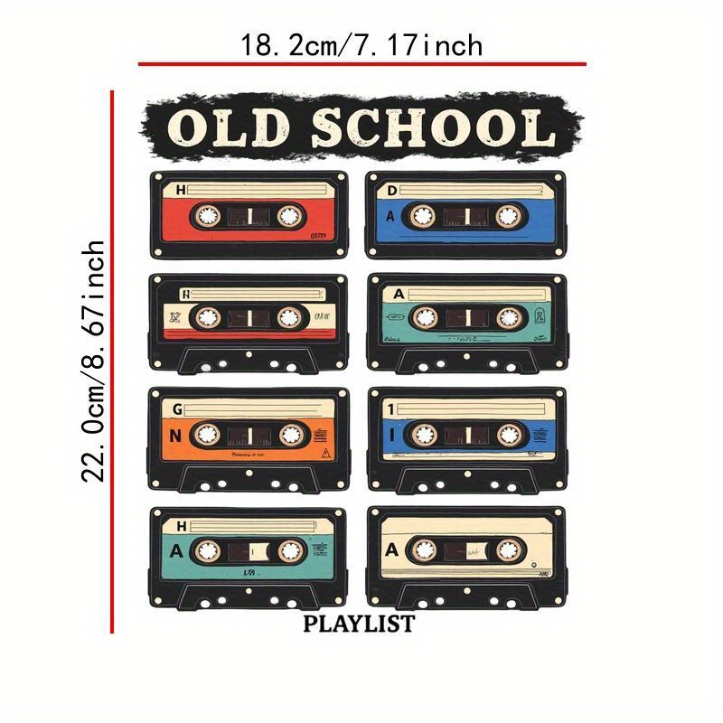 TEMU 2d Flat Vintage Audio Cassette Pattern - Heat Transfer Patch, Diy Iron-on And Washable, Suitable For Diy T-shirts, Jeans, Sweaters, Handbags,