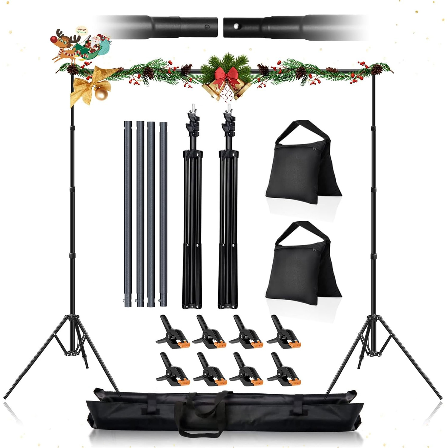 Multi-use Backdrop Support Stand, Adjustable Height And Width Equipped With 8 Clips, Ideal For Party, Wedding, Graduation And Photography Decoration
