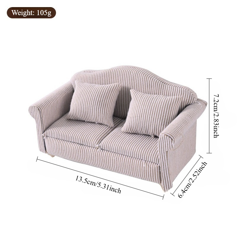 Image of 1:12 Dollhouse Mini Furniture Set Living Room Micro Scene Fabric Striped Sofa Miniature Model Ornament Dollhouse Decor Gift