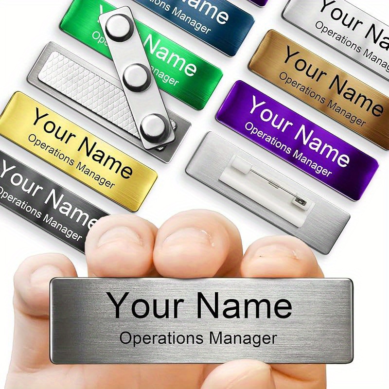1pc personalized magnetic name tag custom engraved stainless steel badge with magnetic backing or pin attachment   employee id name plates for office conference events professional presentation easy attachment detachment sleek metallic  