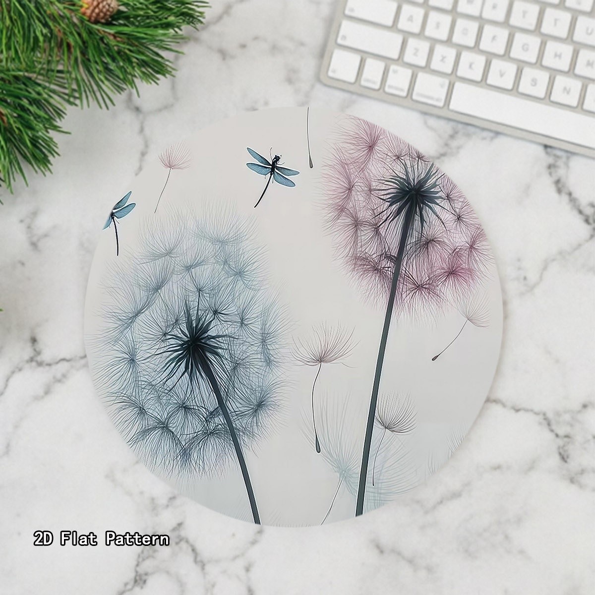 1pc round rubber mouse pad pastel dandelion and   print non slip desk mat for office and home desktop decor
