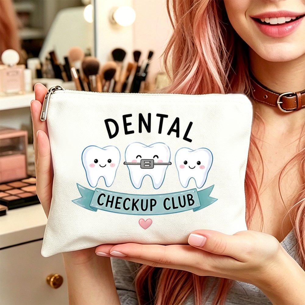 TEMU 1pc 1pcs Dental-themed Cosmetic Bag Suitable For Women & - Dental Checkup Print Toiletry Pouch With Zipper Closure, Compact Travel For, Gym,