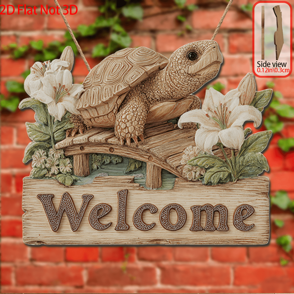 TEMU Ornement de porte décoratif suspendu plat 2D en bois | Plaque de décoration murale d'extérieur de ferme sur le thème de la tortue, avec corde,