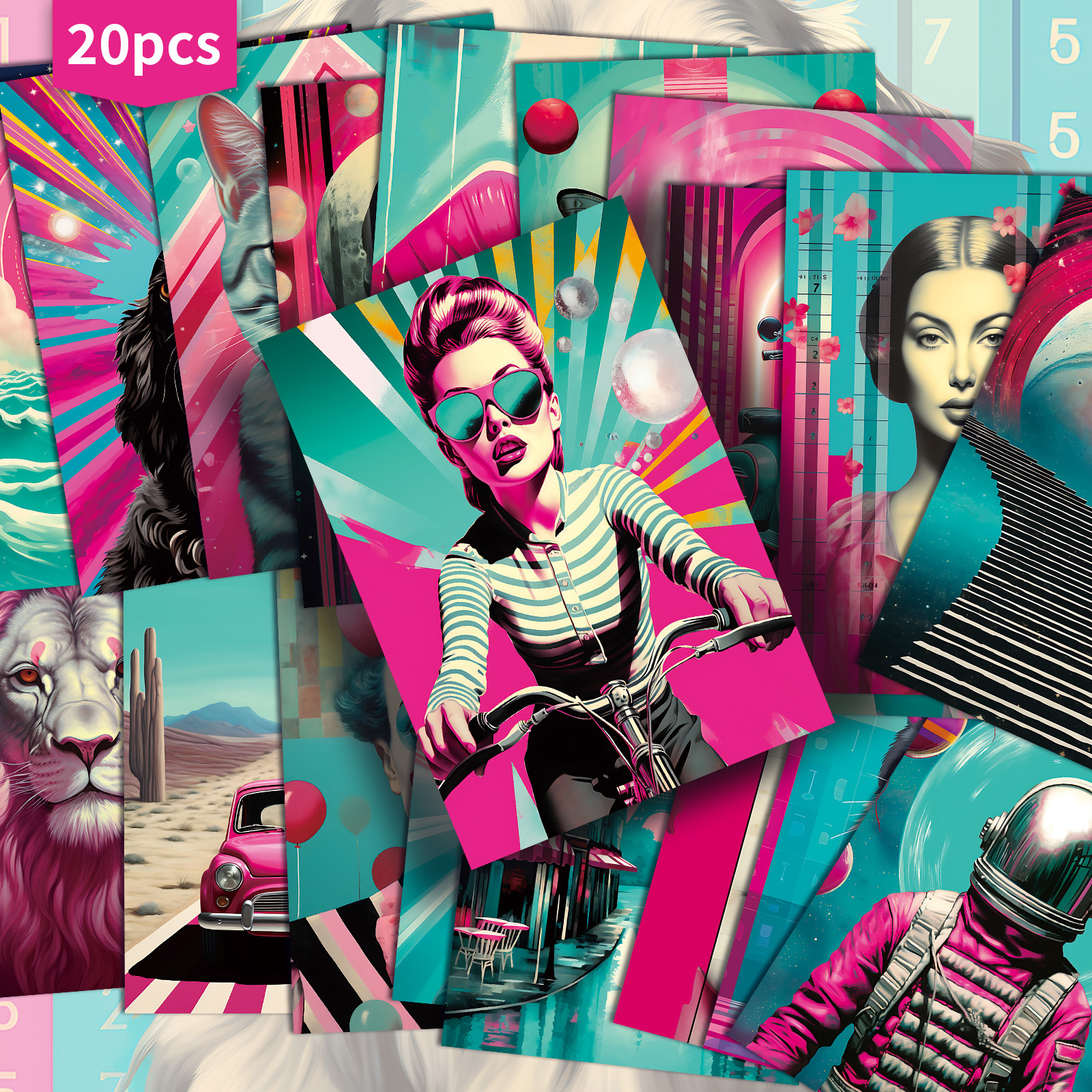 TEMU 20-pack Art Pink Green Postcards - 4x6 Inches Junk Journal Paper, Classic Pinup Illustrations, Collectible Decorative Painting Cards For