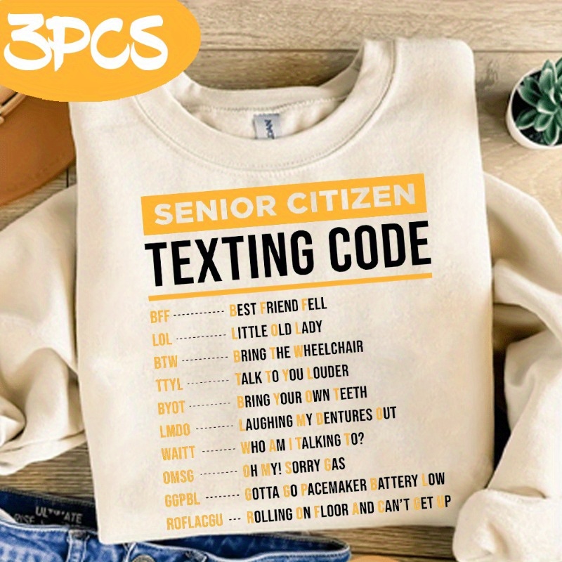 TEMU 3 pièces Autocollants Thermocollants Code SMS pour Personnes Âgées, Décalcomanies de Haute Qualité, Idéales pour T-Shirts DIY, Style Tendance,