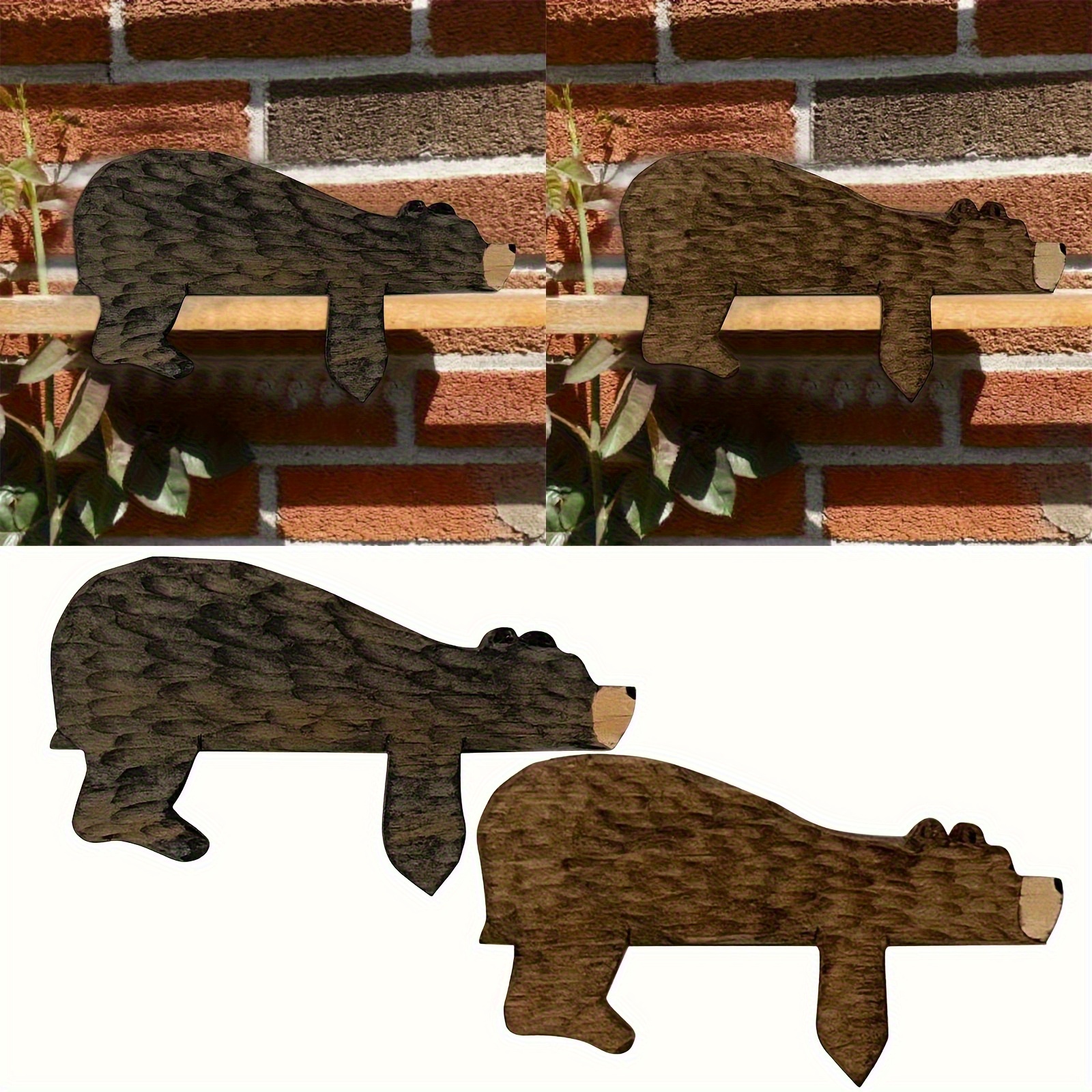 TEMU 2d Flat - 4pcs Set Of 2d Wooden Ornaments, Featuring Bear Patterns, Decorating The Top Of Room Doors. It's A Decor Item, Ideal Gift For Mother's