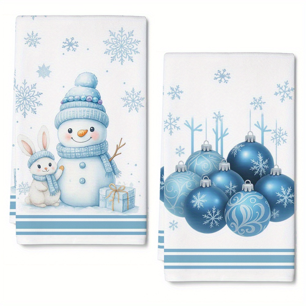 TEMU 2pcs Snowman And Rabbit Hand Towels - Soft Polyester, Great For Kitchen, Bathroom, Car And Window Cleaning | Christmas Themed Decoration With