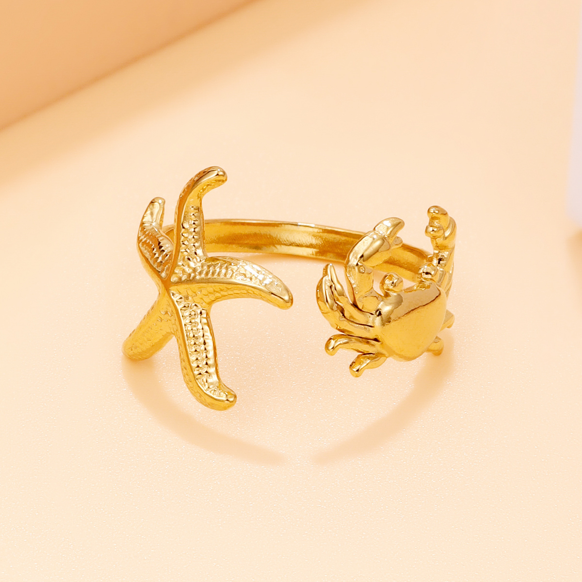 Ocean-themed Open Ring with Starfish and Crab, Daily Accessory