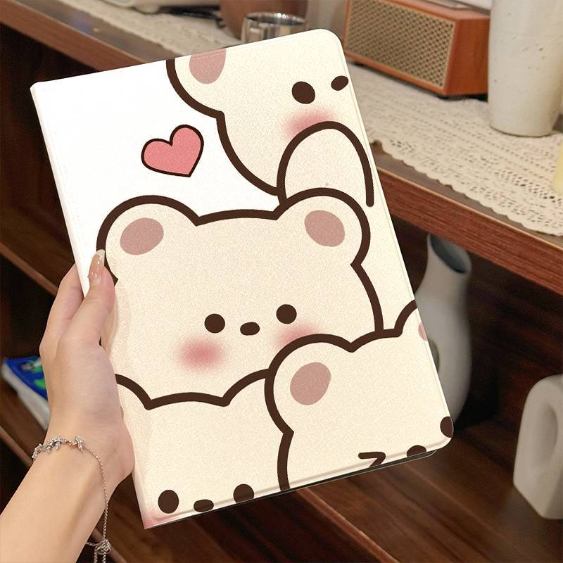 

Cute Bear Pattern Foldable Tablet Case For Pad (10.6"), Pad Pro (12.1"), Xiaomi 4 (8"), (10"), Pad .7" - Soft Leather, Multi-angle Stand, Sleep/wake , Adorable Cartoon Design