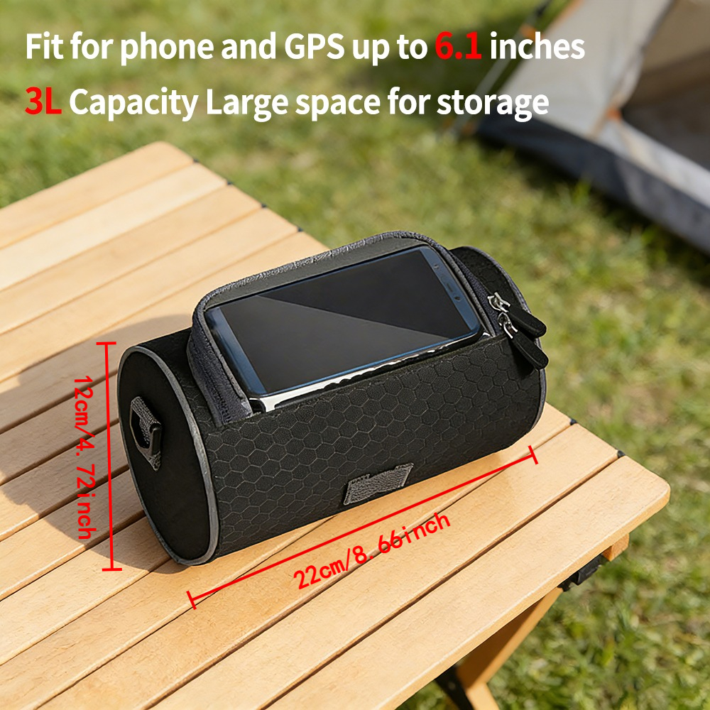 101oz Large Capacity Bike Handlebar Bag, Tpu Touchscreen Design, Crossbody Wearable, Three-point Fixed And Lightweight. Ideal For Outdoor Sports, Bicycle Riding And Cycling Gear Storage, Durable
