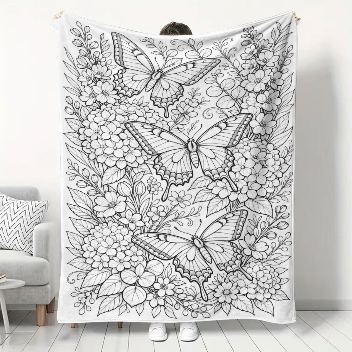 TEMU 1pc Adult Coloring Floral Flannel Blanket, Home Warm Sofa Cover Blanket Bedroom Nap Blanket Soft Comfortable Skin-friendly Blanket, Creative