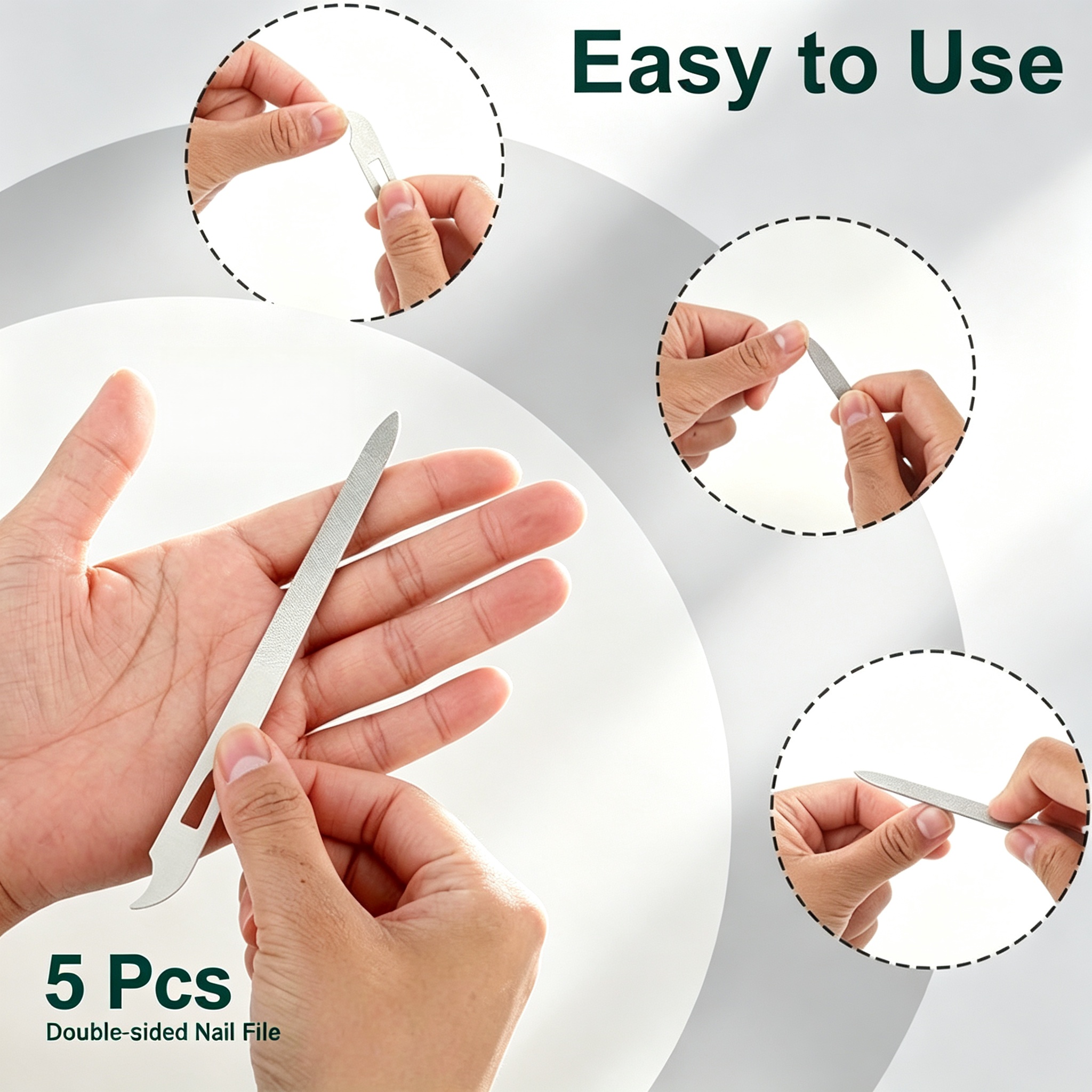 5pcs Multi-Functional Stainless Steel Nail Files, Double-Sided Buffing Tools