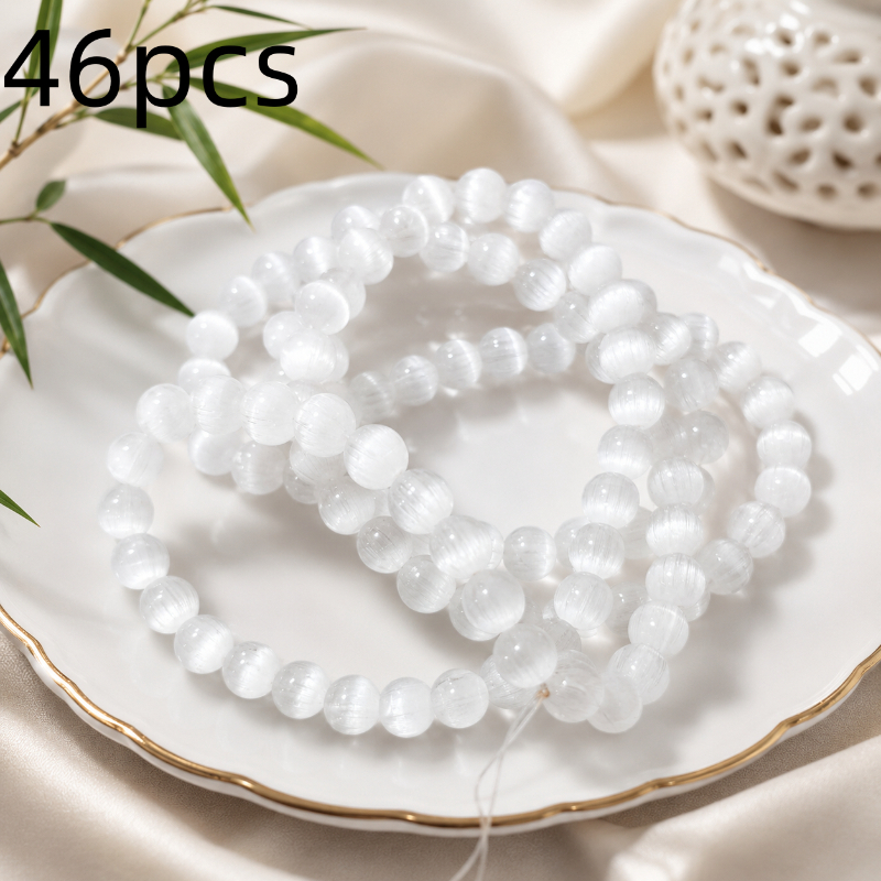 TEMU 46pcs Perles Œil de Chat Blanches 8Mm, Fournitures de Décoration, Convient pour et