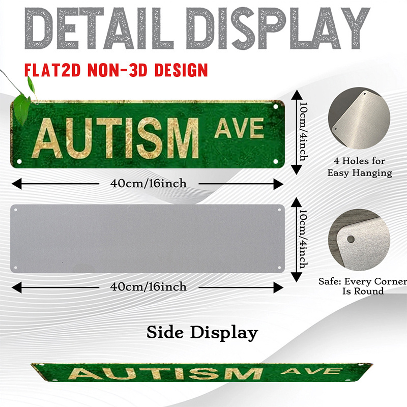 TEMU 2d Flat 1pc Autism Awareness Plate Painting, Street Sign Plate Sign, Vintage Style 4x16in Wall Art, Rustic Charm Poster, Artworks, Posters, For