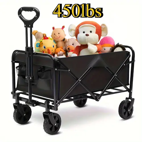 foldable carriage cart wagon cart 450 330 220 lbs heavy duty utility garden cart with all terrain wheels beach lawn sports camping black 30