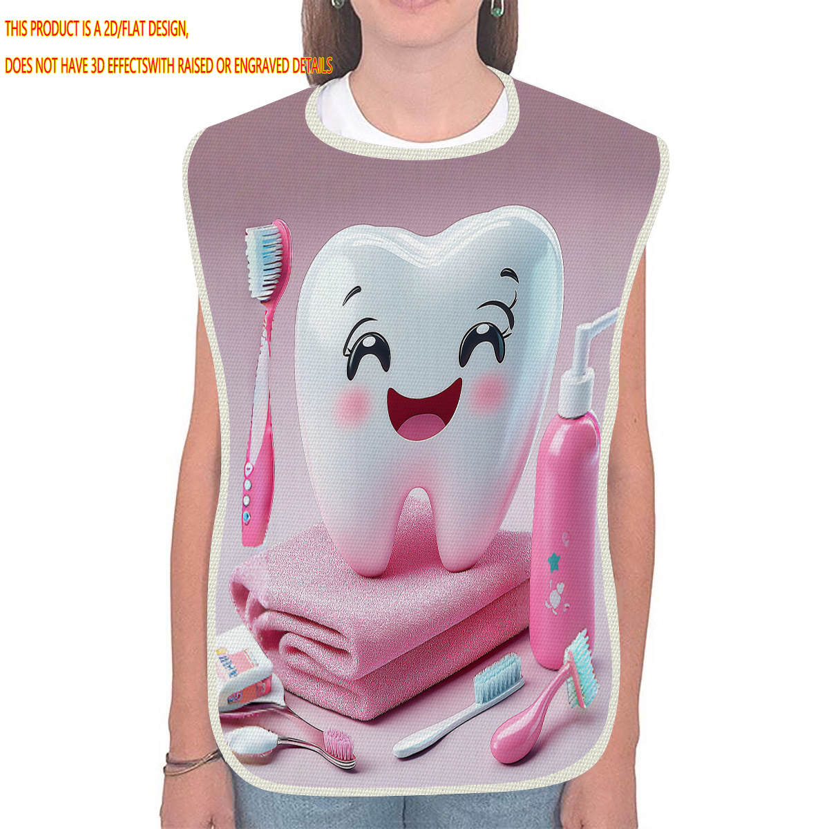 TEMU 1pc 2d Flat Printing Dental Theme Tooth Pattern Apron For Men And Women With Adjustable Neckline Fashionable Elderly Tableware