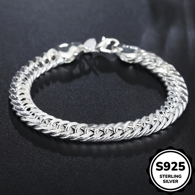 1pc 925 Silver Cuban Link Chain Bracelet, Unisex