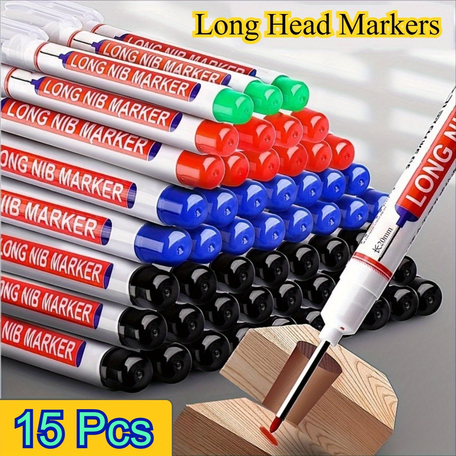 15pcs Long Nib Markers - Oil-Based Carpenter'S Pens for Deep Holes, Ideal for Ceramic, Wood, Plastic, Metal - Perfect for Bathroom Installation & Decor Fixing, Construction Tools | Long Nib Markers | Oil Based Ink