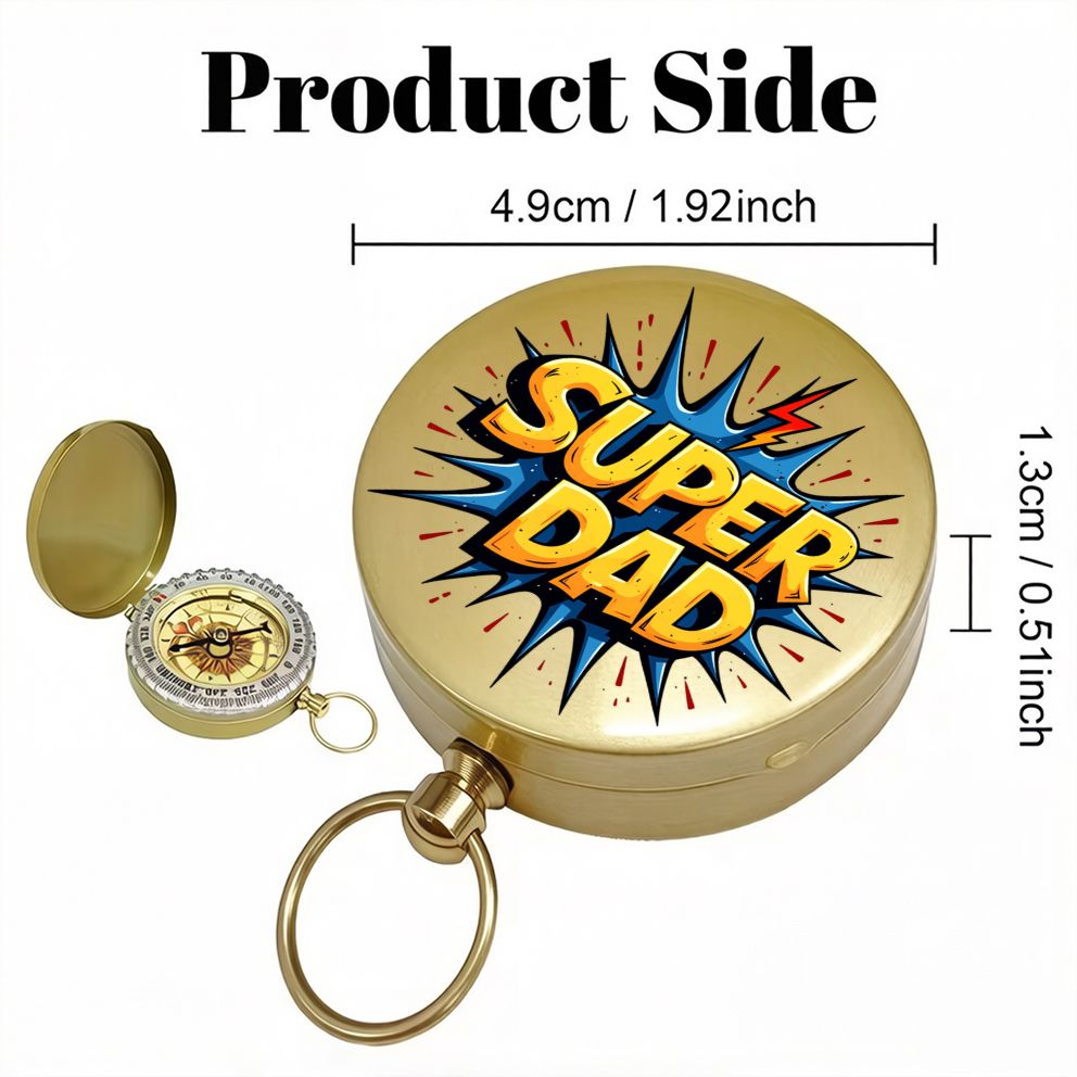 Vintage Style Brass Compass with Super Dad Print