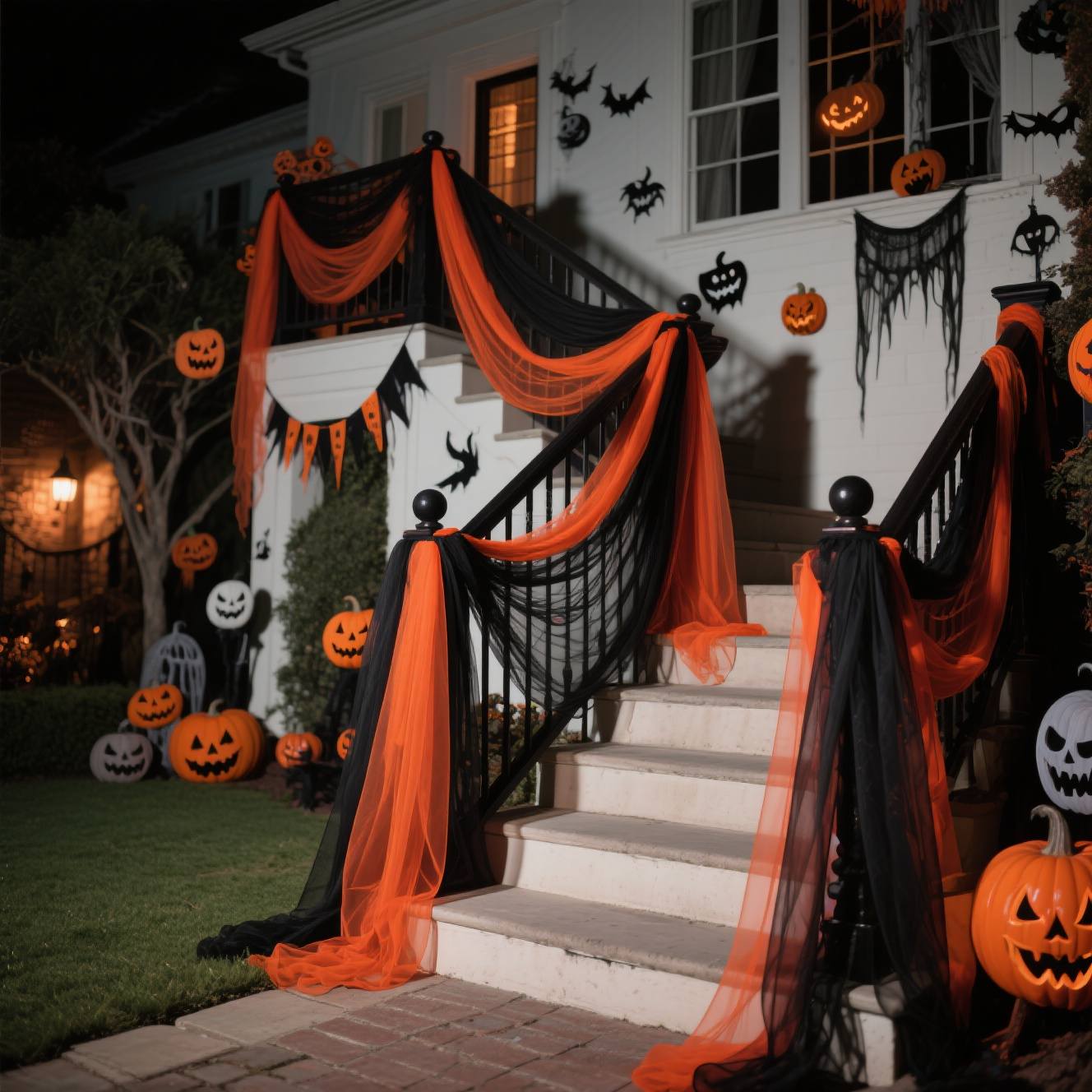 TEMU 2pcs, Halloween Black And Deep Orange Tulle Background Decorative Drapes, Polyester Material Background Decoration, Party Background Decoration,